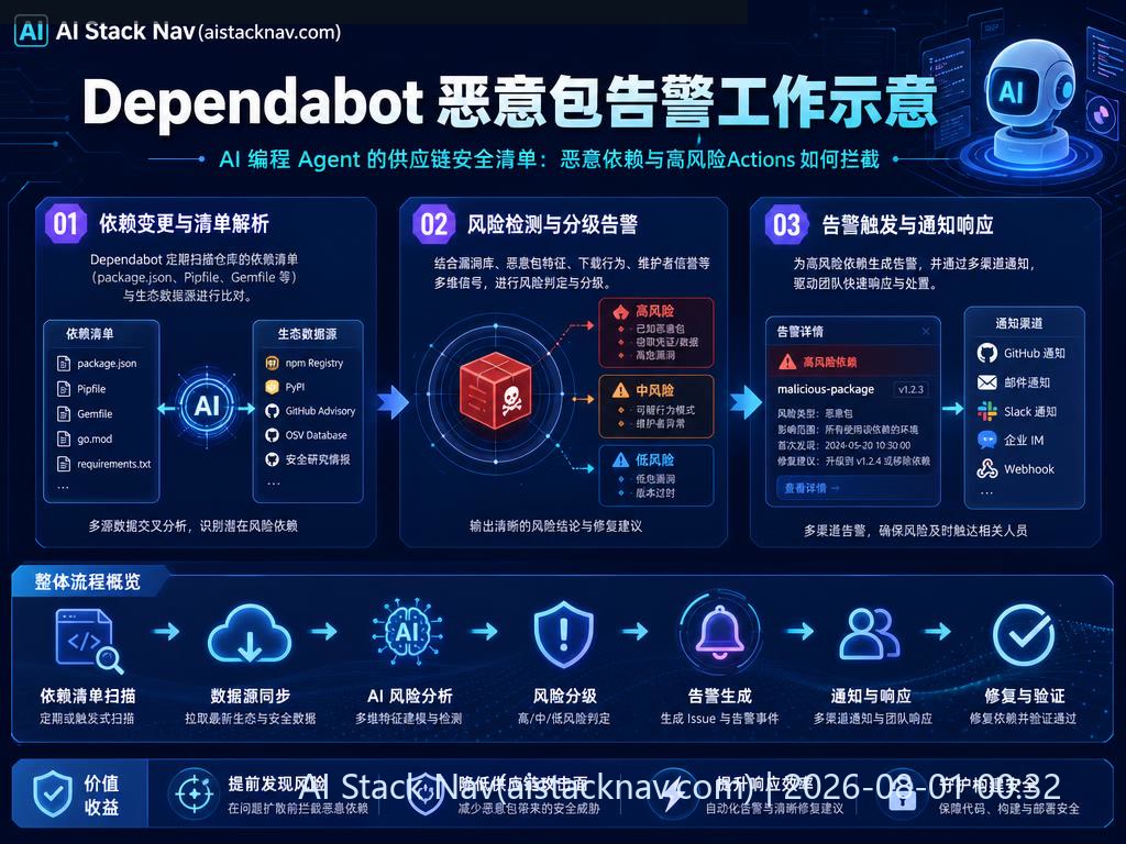 Dependabot 恶意包告警示意图