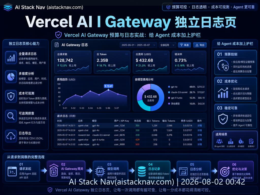 Vercel AI Gateway 日志监控界面示意图