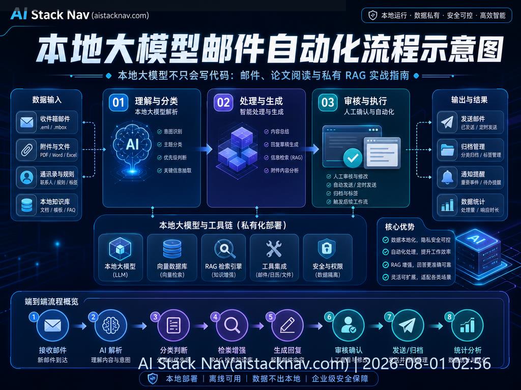 本地大模型邮件自动化流程示意图