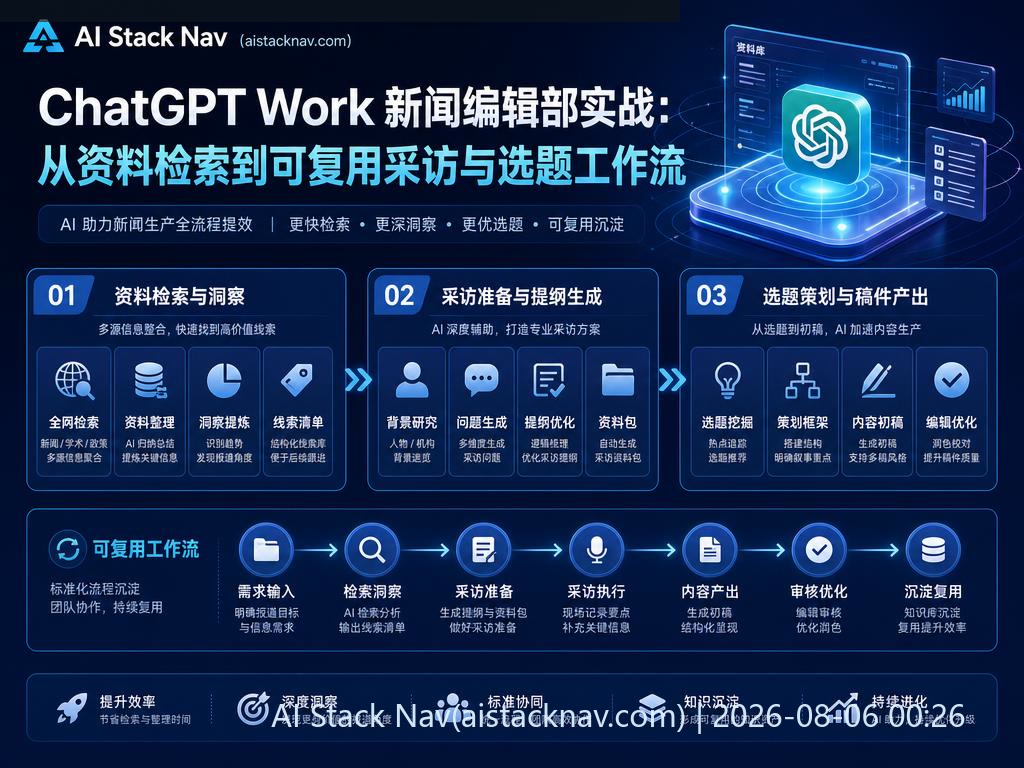 ChatGPT Work 新闻编辑部实战流程科技感海报