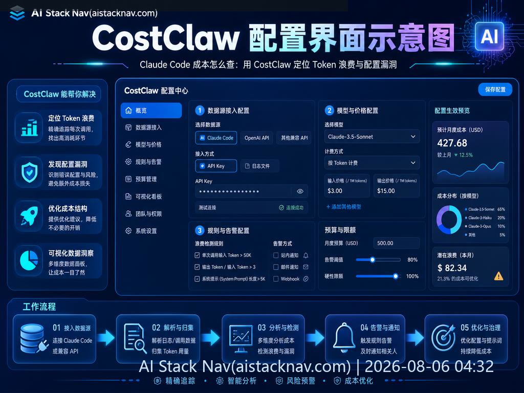Claude Code 成本怎么查:用 CostClaw 定位 Token 浪费与配置漏洞 科技感课程封面海报配图 2
