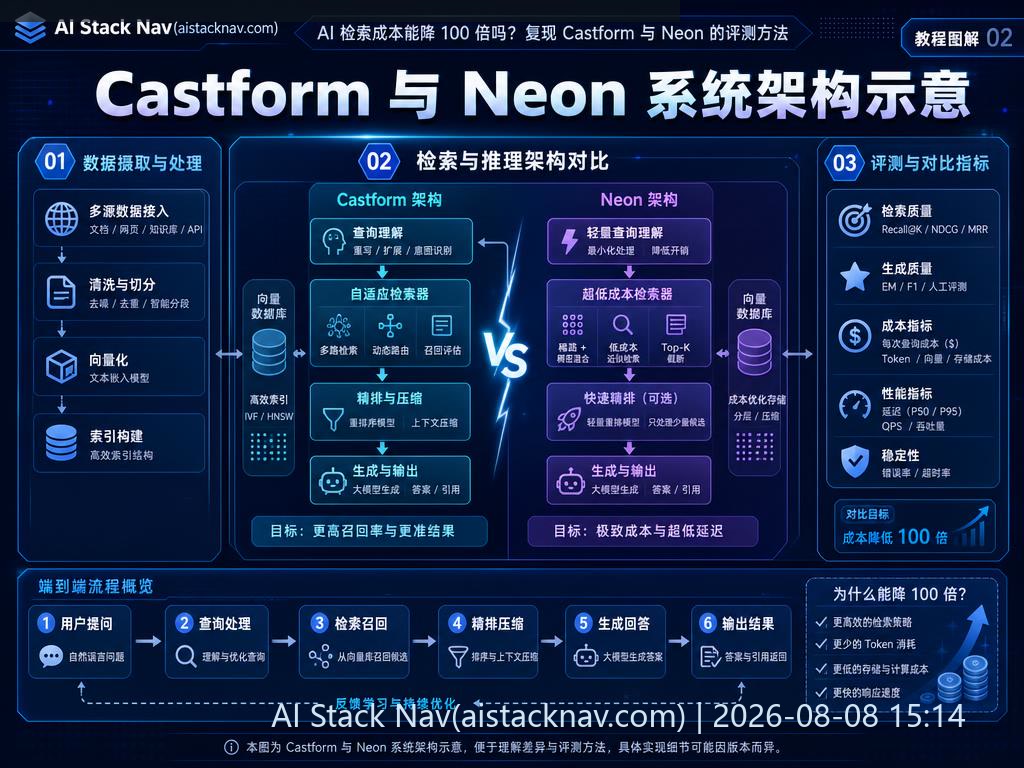 AI 检索成本能降 100 倍吗？复现 Castform 与 Neon 的评测方法 科技感课程封面海报配图 2