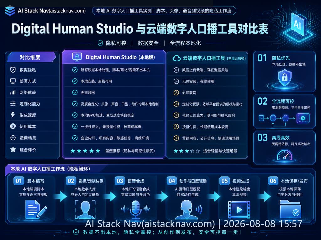 Digital Human Studio 与云端数字人口播工具对比表