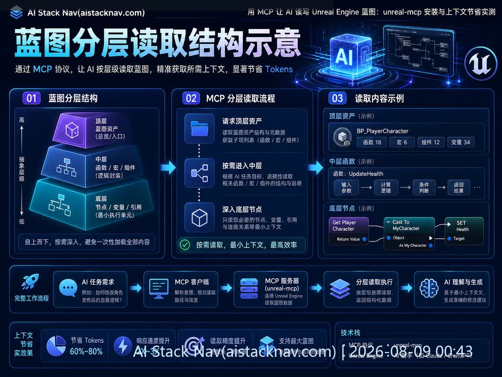 用 MCP 让 AI 读写 Unreal Engine 蓝图：unreal-mcp 安装与上下文节省实测 科技感课程封面海报配图 1