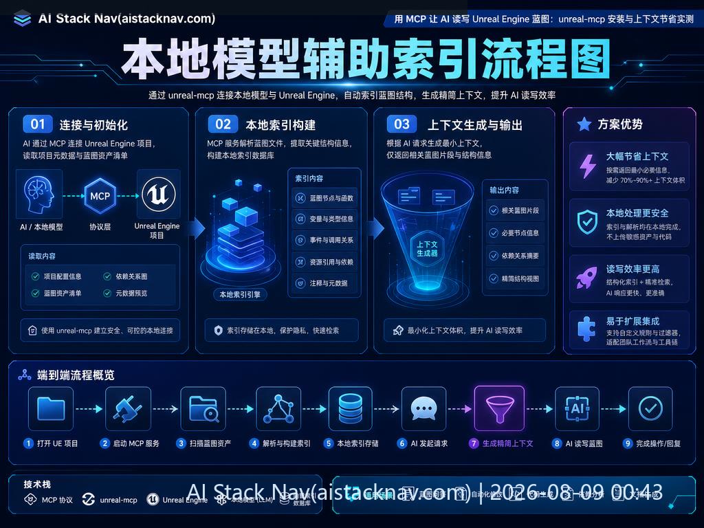 用 MCP 让 AI 读写 Unreal Engine 蓝图：unreal-mcp 安装与上下文节省实测 科技感课程封面海报配图 2
