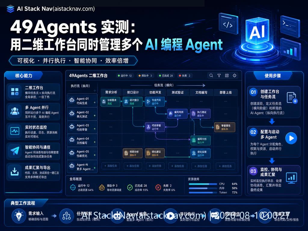49Agents 多 Agent 管理二维工作台科技感封面