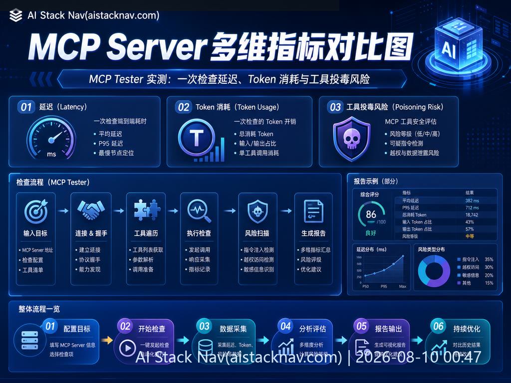 MCP Tester 实测：一次检查延迟、Token 消耗与工具投毒风险 科技感课程封面海报配图 1