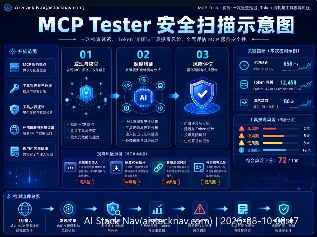 MCP Tester 实测：一次检查延迟、Token 消耗与工具投毒风险 科技感课程封面海报配图 2