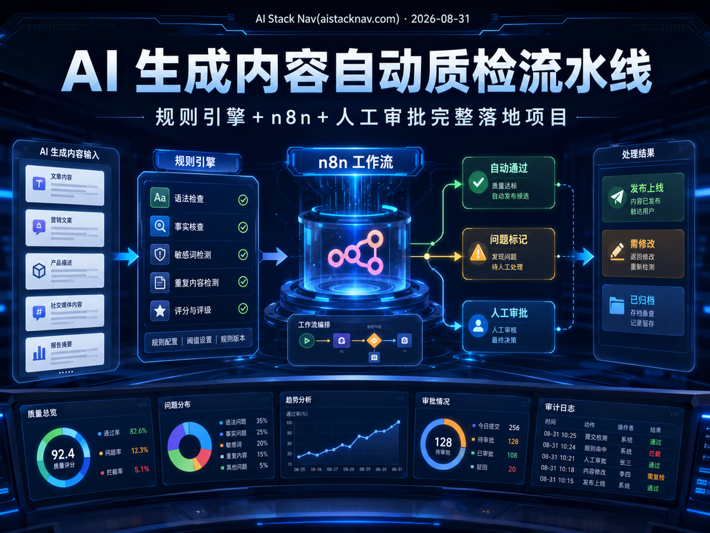 AI 生成内容自动质检流水线：规则引擎＋n8n＋人工审批完整落地项目  