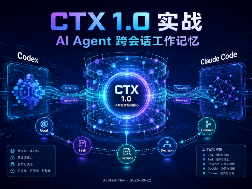 CTX 1.0 实战教程封面，展示 Codex 与 Claude Code 连接结构化 AI Agent 工作记忆和认知版本控制系统