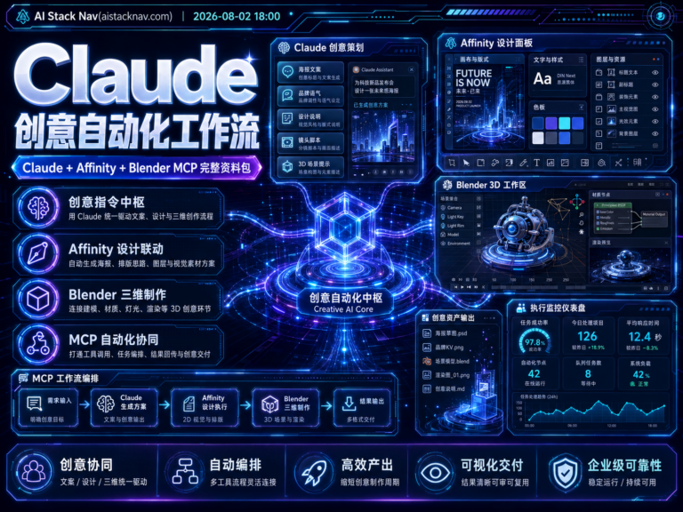 Claude连接Affinity与Blender MCP，自动完成二维设计、三维场景、渲染、质量检查和交付