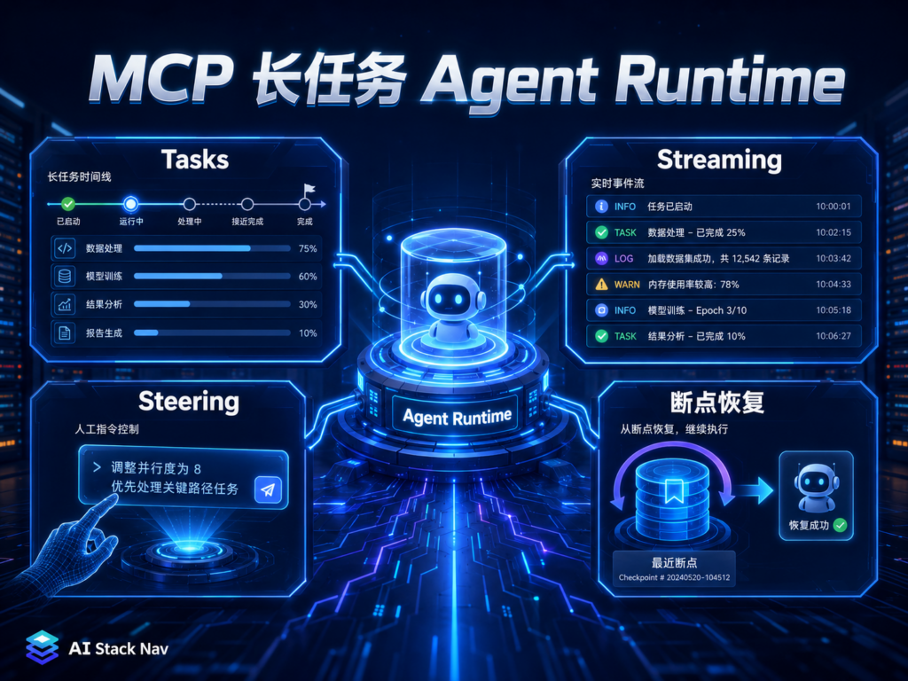 MCP 长任务 Agent Runtime 完整项目封面，展示 Tasks、Streaming、Steering 与断点恢复