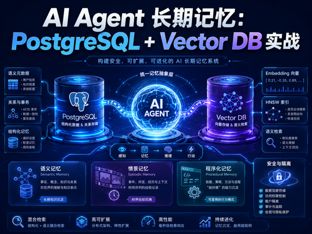 AI Agent 长期记忆 PostgreSQL pgvector Vector DB 实战教程封面