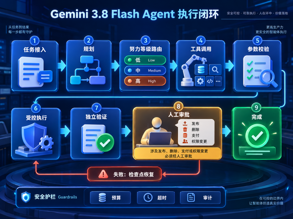 Gemini 3.8 Flash Agent安全执行闭环流程图