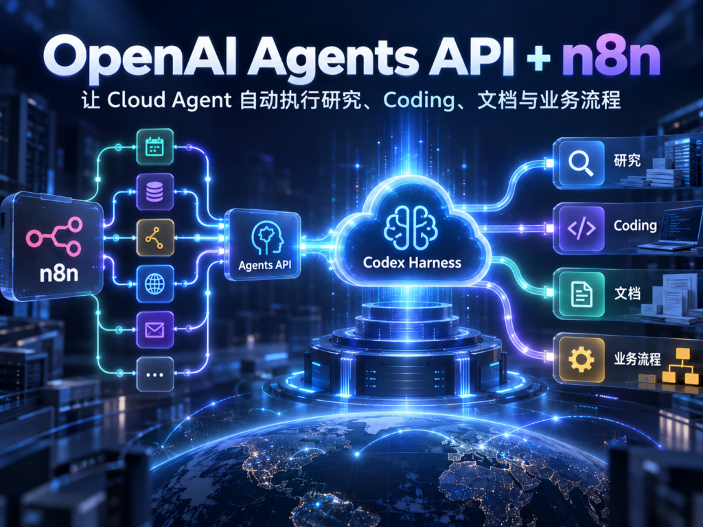 OpenAI Agents API与n8n编排Cloud Agent自动执行四类任务的科技封面