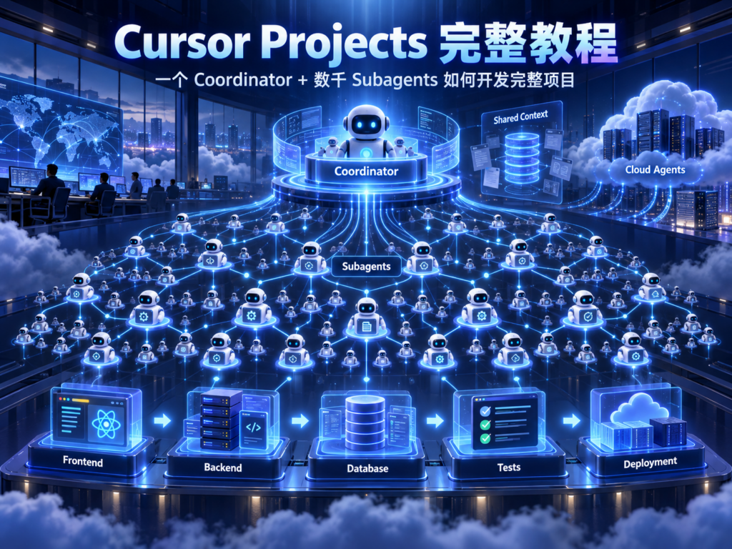 Cursor Projects一个Coordinator调度数千Subagents开发完整项目的科技封面