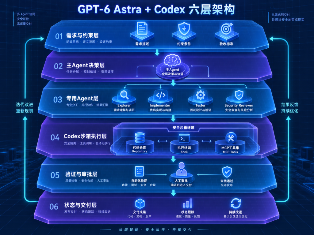 GPT-6 Astra主Agent与Codex执行Agent组成的软件交付六层架构