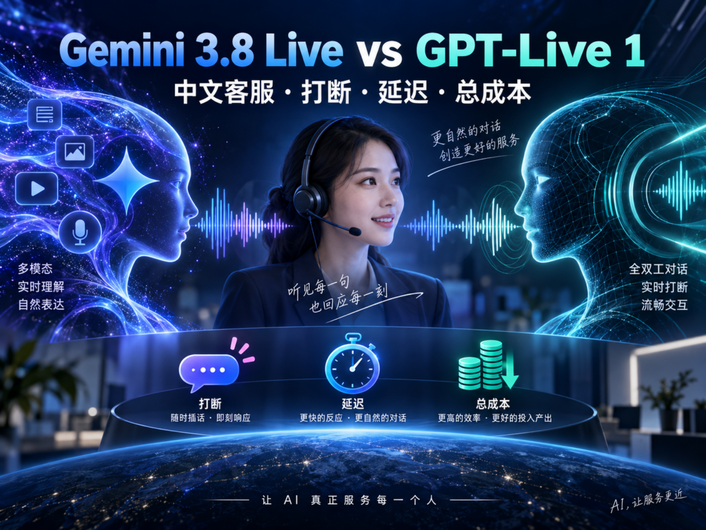 Gemini 3.8 Live 与 GPT‑Live 1 中文客服、打断、延迟和成本对比封面