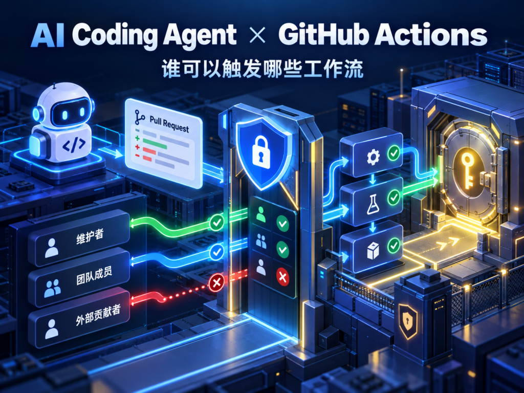 AI Coding Agent与GitHub Actions触发权限和安全工作流主题图