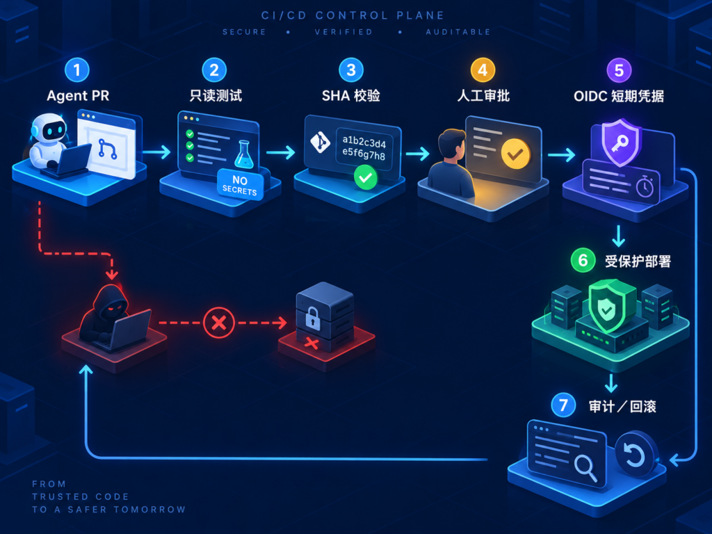 AI Coding Agent从创建PR、无权限测试、人工审批到OIDC部署与审计回滚的安全工作流