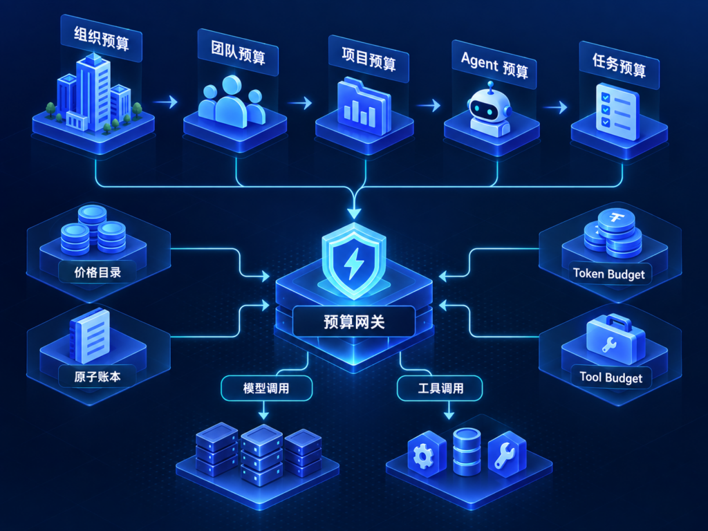 Coding Agent 五级预算树与实时预算网关架构图
