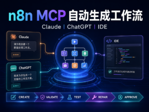 n8n MCP Server自动生成工作流教程封面，展示Claude ChatGPT IDE创建验证修复Workflow