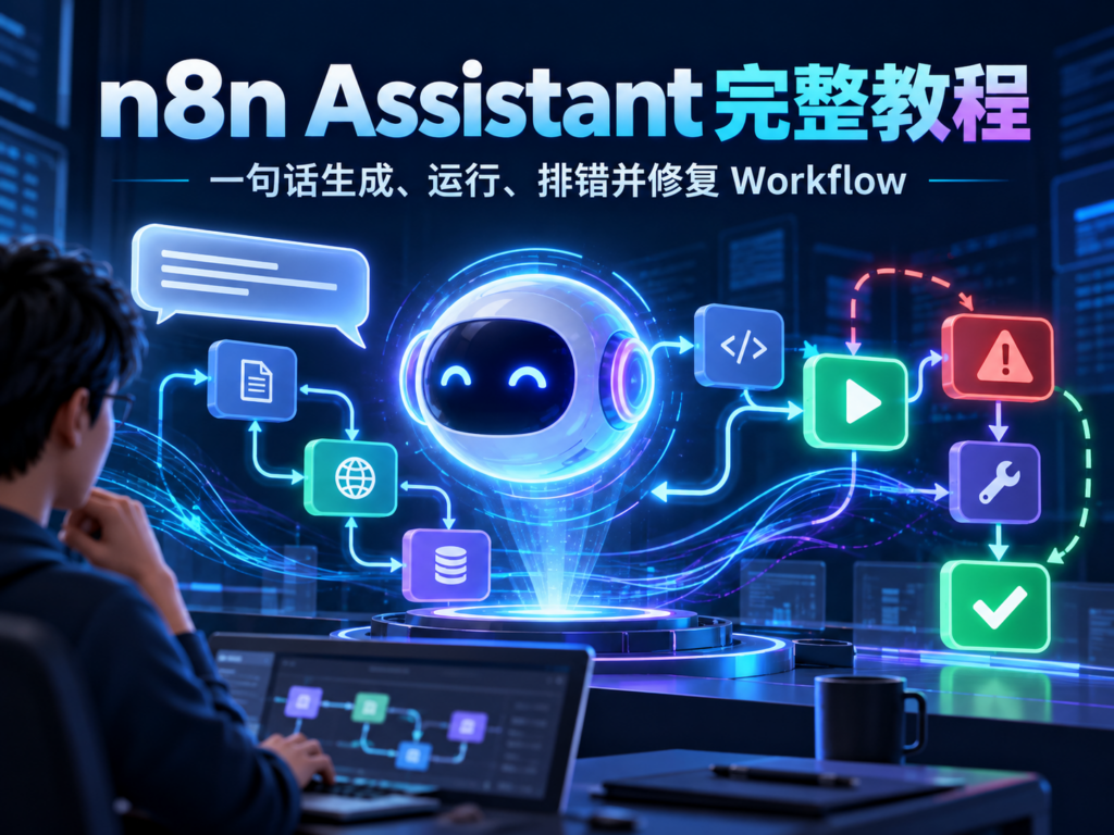 n8n Assistant 一句话生成、运行、排错并修复 Workflow 教程封面