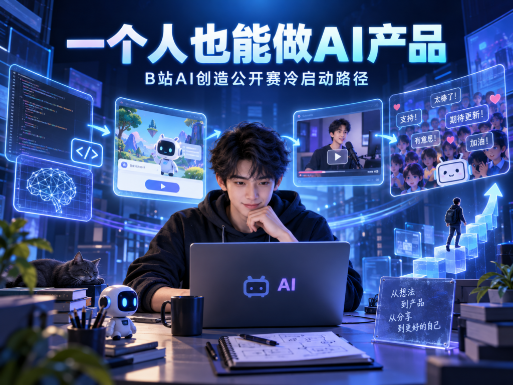一个人借助AI开发产品并通过B站公开构建完成冷启动的科技感封面