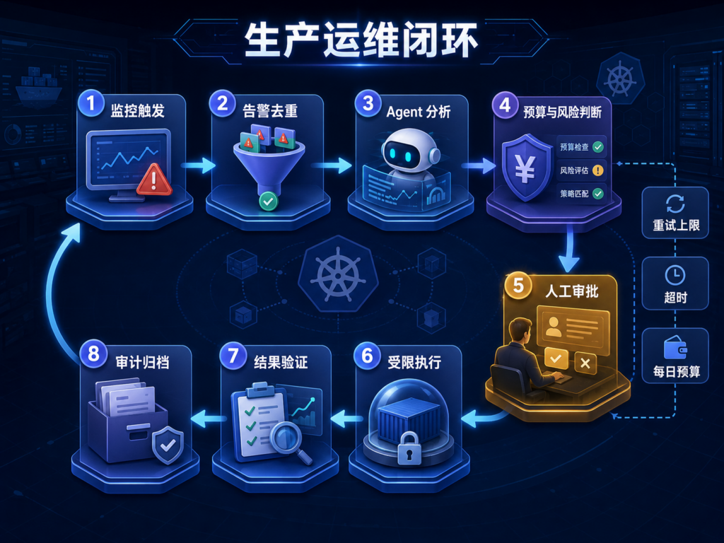 阿里云容器服务Agent生产运维闭环与Credit成本控制流程图