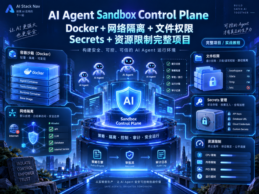 AI Agent Sandbox Control Plane Docker 网络隔离 Secrets 资源限制项目